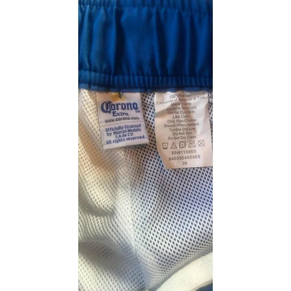 Corona Extra Mens Blue White Tropical Palm Tree Shorts Swim Trunks Size 36 (53)